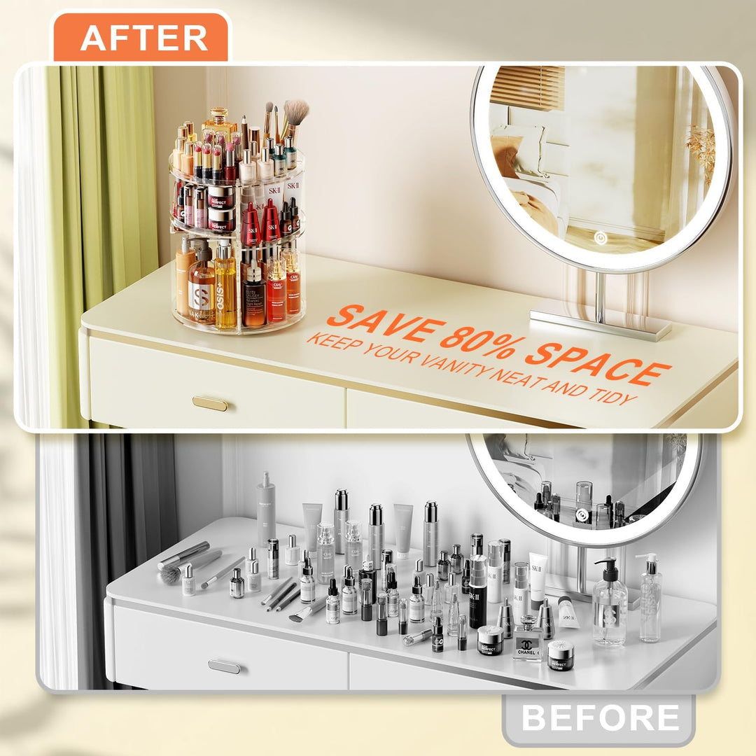 Auxmir Make Up Organizer, Schminktisch Organizer, 360° Drehung Kosmetische Aufbewahrungsbox, Kosmeti