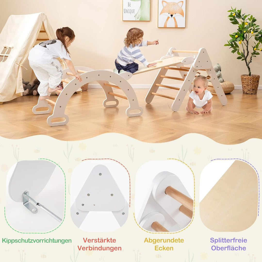 COSTWAY Kletterdreieck mit Rutsche, Kletterbogen, inkl. doppelseitige Rampe, zum Klettern, Rutschen