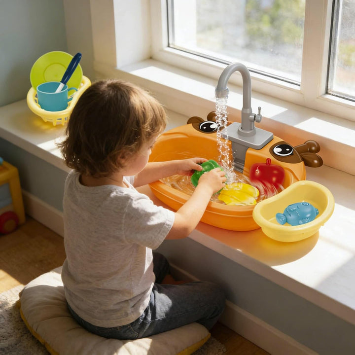 Spielküche mit fliessendem Wasser für Kleinkinder Rollenspielset mit drehbarem Wasserhahn Spielzeuge
