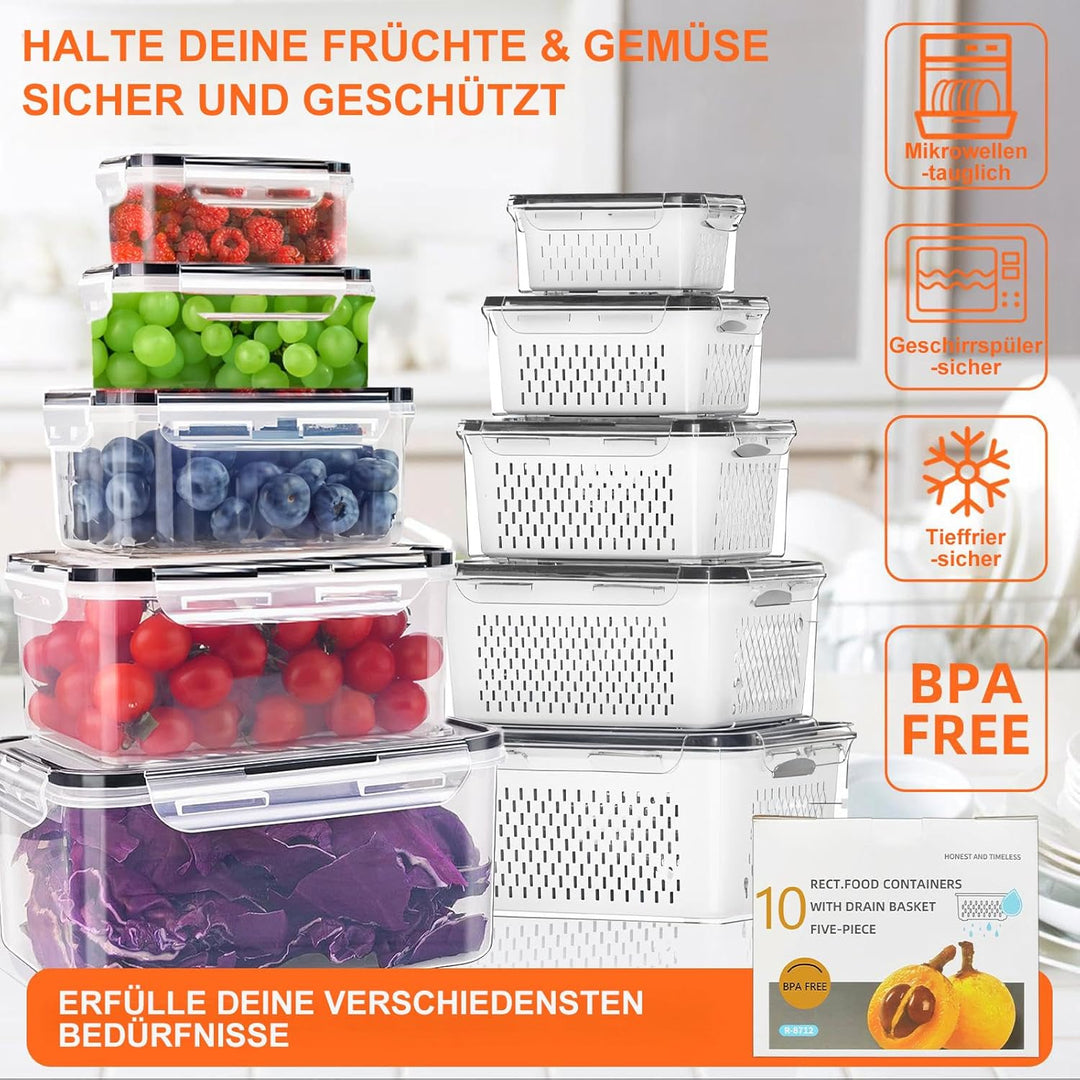 10 PCS Obst Aufbewahrung Kühlschrank, Abtropfen Beeren-Behälter, Gemüse Aufbewahrung Kühlschrank (Ma