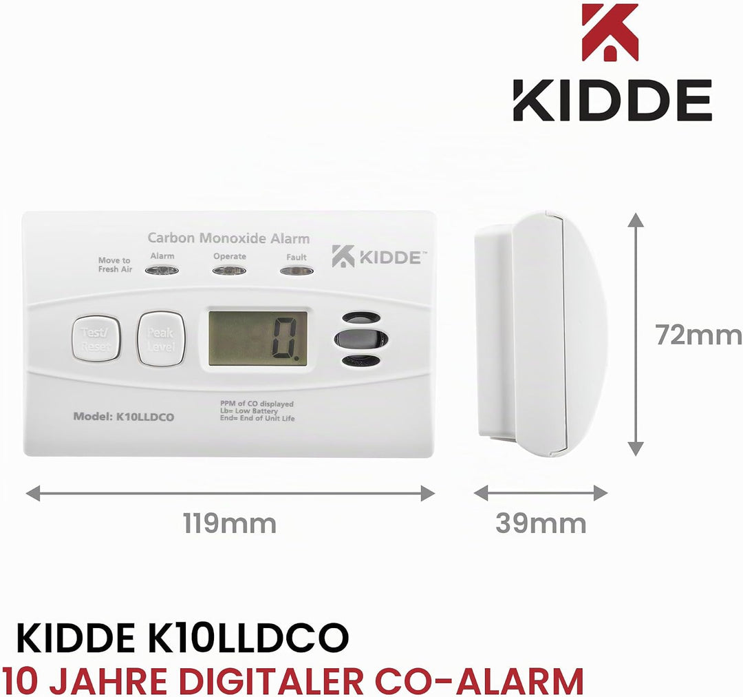 Kidde 10LLDCO Kohlenmonoxid Alarm Digital Display mit versiegelten Akku, Standard Alarm