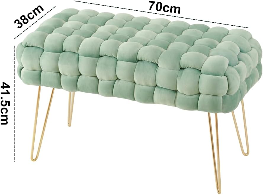 Zedelmaier Moderner Velvet Kosmetik Hocker, Quadratisch Ottoman-Fusshockermit goldfarbenen Metallbei