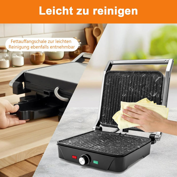 kisidus Kontaktgrill 2000W Panini Grill, Sandwich Maker, Tischgrill elektrisch 180° aufklappbar, ant