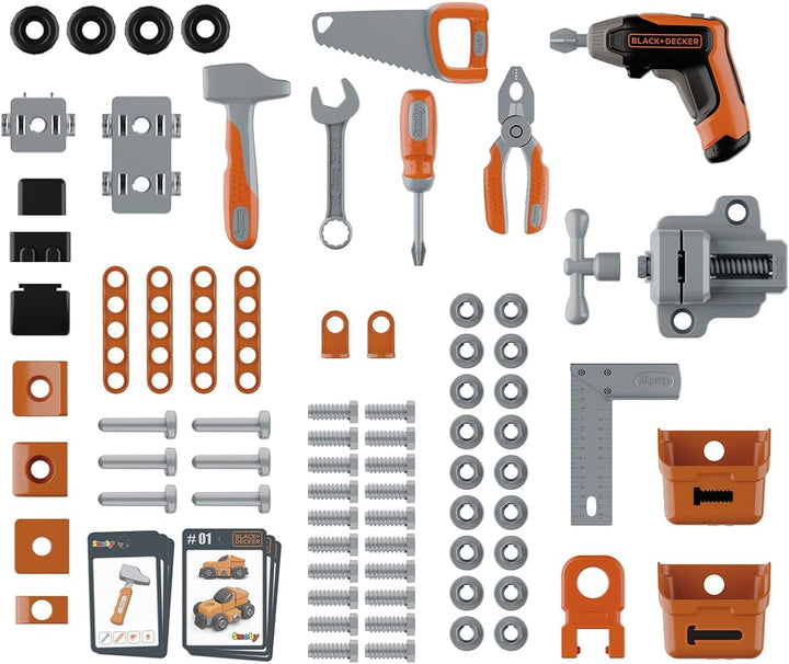 Smoby – Black+Decker Pro Werkbank für Kinder - 79 Zubehörteile wie Säge, Schraubendreher, Schraubzwi
