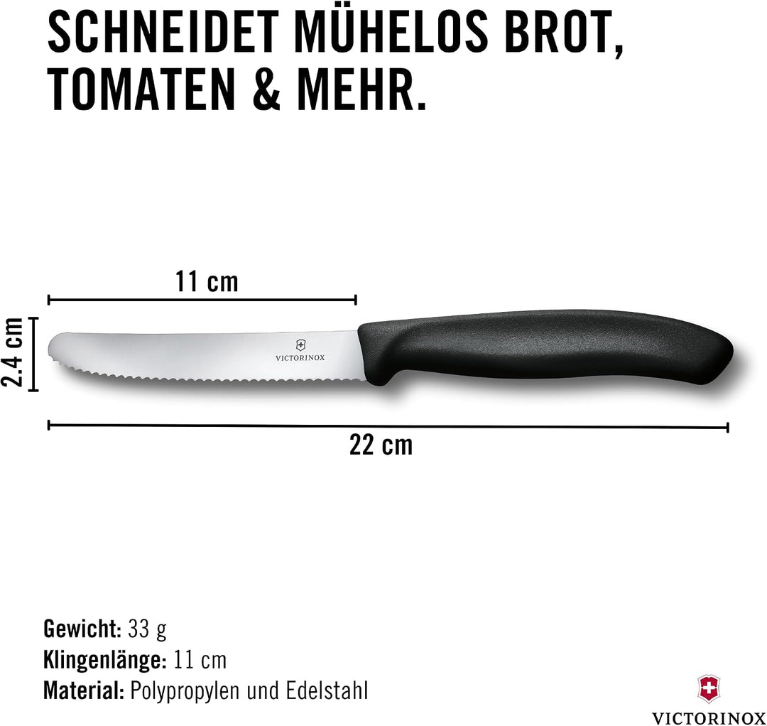 Victorinox 6 Stück Tafelmesser Brotzeitmesser Swiss Classic (Schwarz, One Size) Schwarz