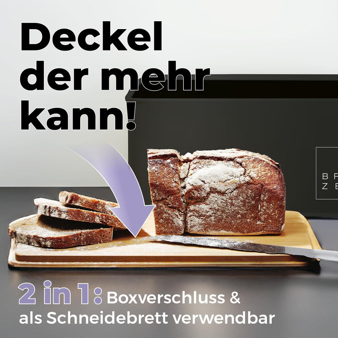 Lumaland Cuisine Brotkasten | Brotdose aus Metall mit Bambus Deckel | Brotbox rechteckig 30,5 x 23,5