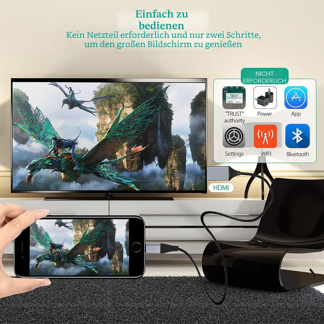HDMI-Kabel für iPhone, HDMI-Konverter-Kabel, zur Übertragung von i-Phone, i-Pad oder i-Pod auf TV, H