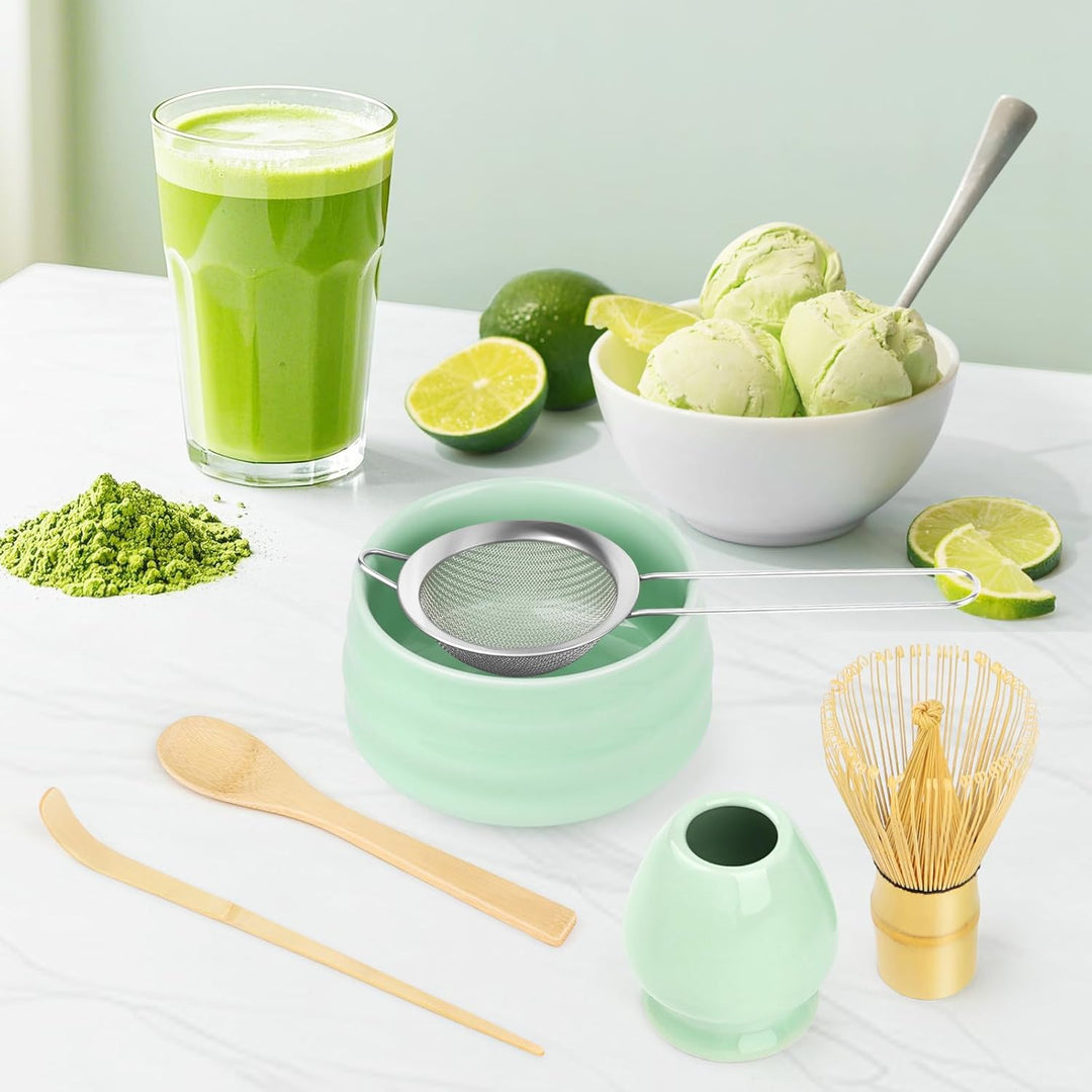 Matcha Set 6 Stück Matcha Besen Set mit Besen, Schaufel, Sieb, Chasen Besenständer, Löffel, Matcha S