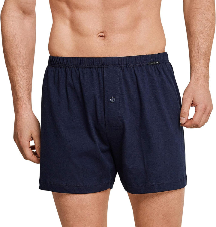 Schiesser Herren 2 PACK Boxershorts Baumwolle Jersey weich Multipack - Jerseyboxer S Dunkelblau_1740