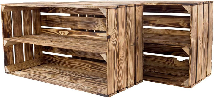 Grosses geflammte/verbrannte Schuhregal 68x40x30cm 3er Set Regal Obstkiste Ablage Wandregal Holzkist