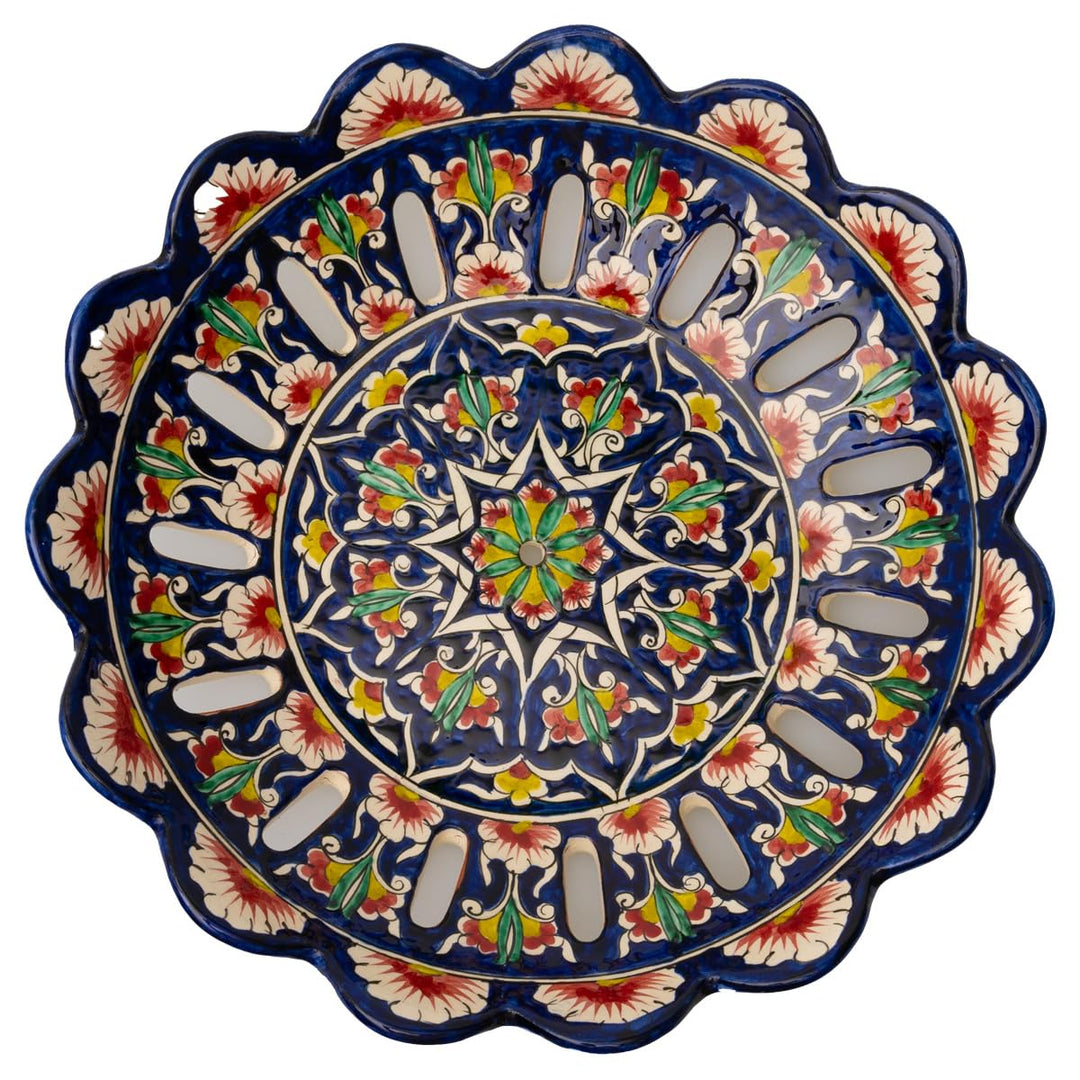 Obstschale gelocht Ø 32,5 cm Bunt - Usbekische Schale mit handbemaltem Design