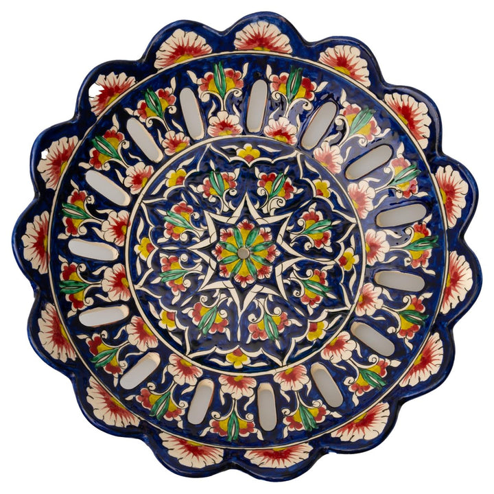 Obstschale gelocht Ø 32,5 cm Bunt - Usbekische Schale mit handbemaltem Design