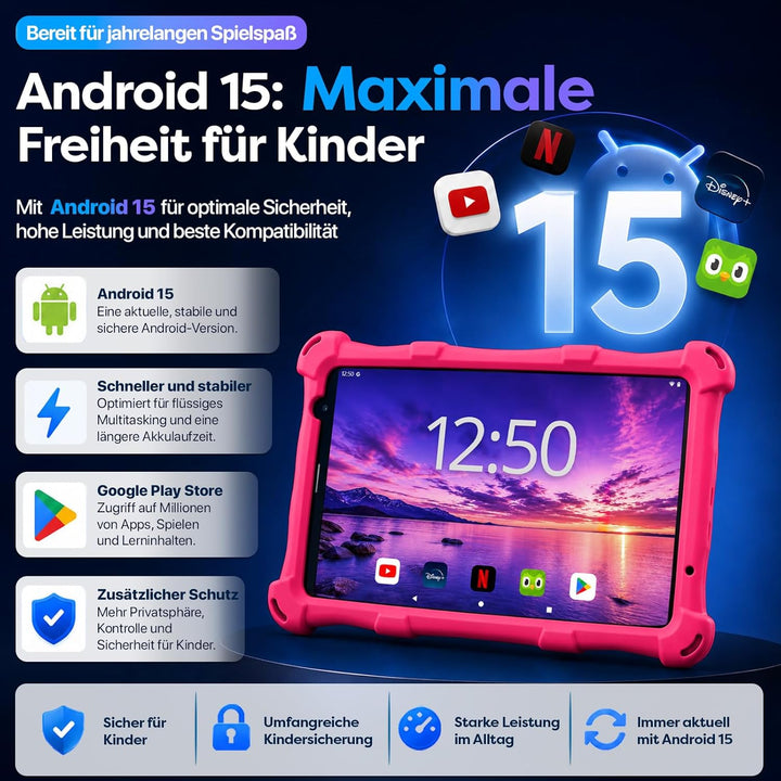 AngelTech Kinderpaket PRO MAX - Kinder Tablet PRO MAX + Kinder Kopfhörer - Android 14 - Kombi Paket