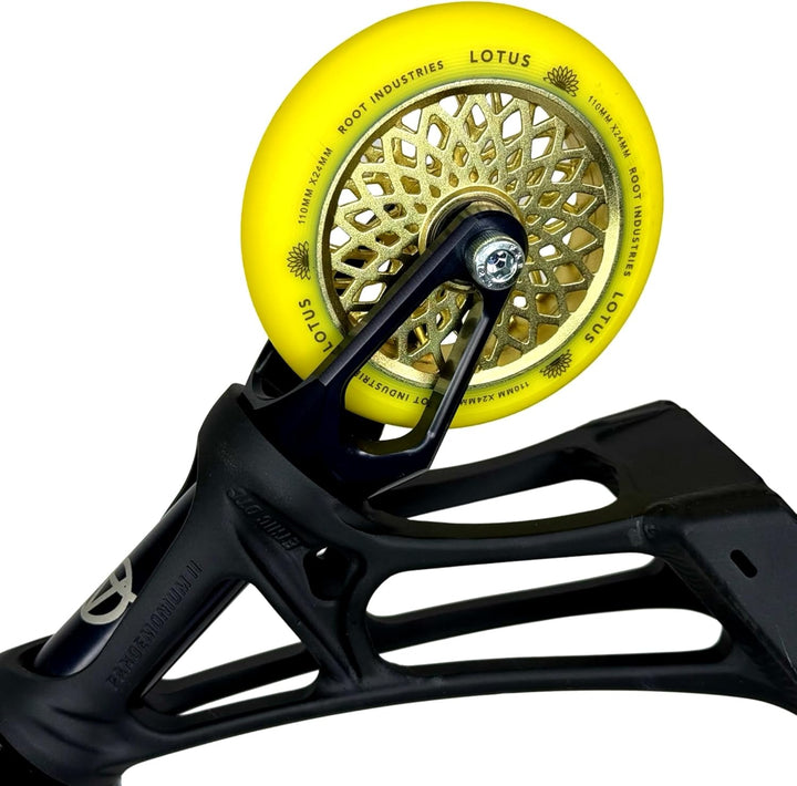 Root Industries Lotus Stunt-Scooter Rolle 110mm + Fantic26 Sticker (Radiant Gelb/Pu Gelb), Radiant G
