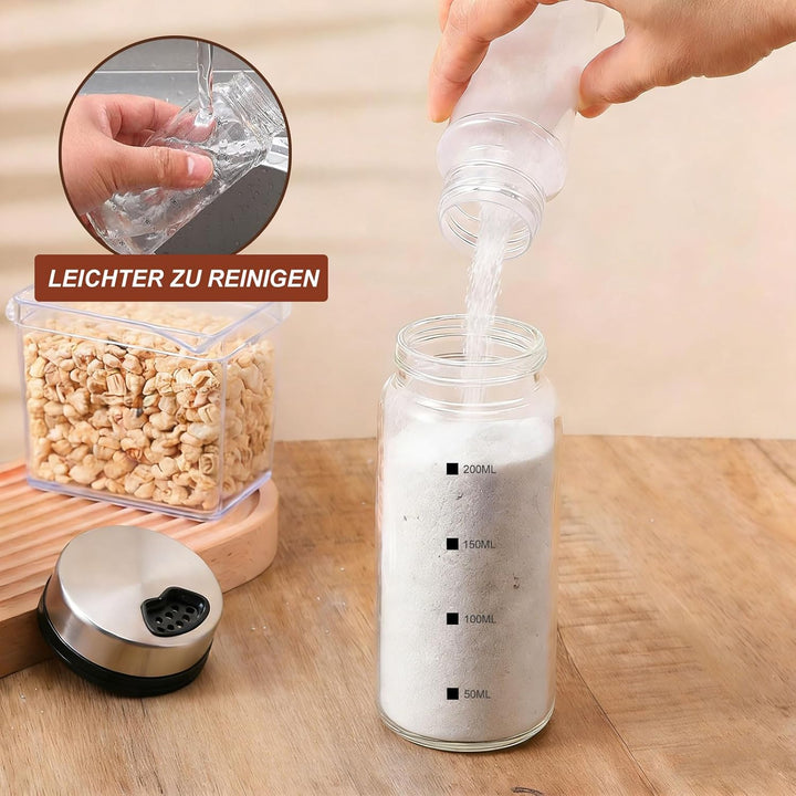 4 Stück 200ml Gewürzgläser mit Drehdeckel - Salzstreuer mit 4 Gewürzlöchern, Gewürzgläser, Streuer G