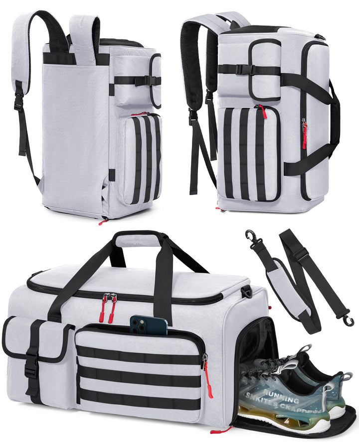 RAINSMORE 3 IN 1 Sporttasche Herren 45L Reisetasche Rucksackfunktion Handgepäck mit Schuhfach Latopf