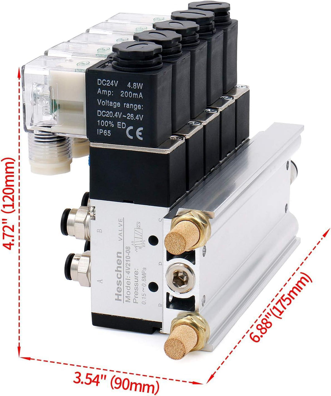 Heschen Elektrisches pneumatisches 5 Magnetventil, 4V210-08, DC24V, PT1/4, 5 Wege 2 Positionen, Krüm