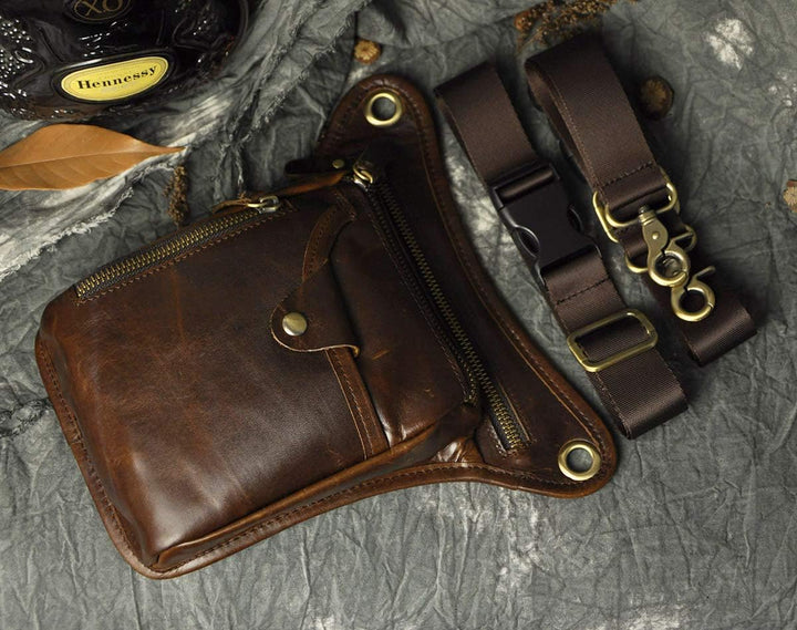 Le'aokuu Herren Echtes Leder Tasche Beinbeutel Beintasche Aussenbeintasche Beinbeuteltasche Reisen H