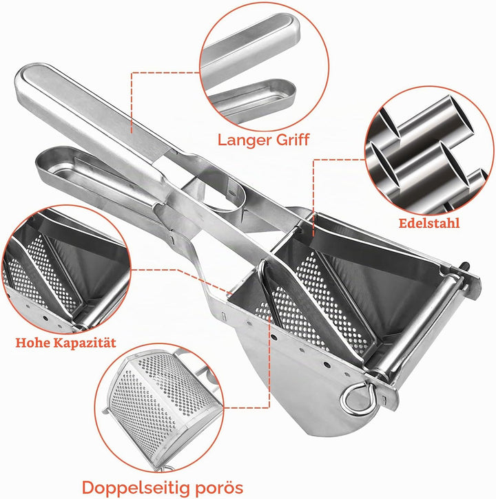Brevanza Kartoffelpresse Edelstahl Stabil, Potato Ricer, Kartoffelquetsche Aus Edelstahl, Kartoffelp