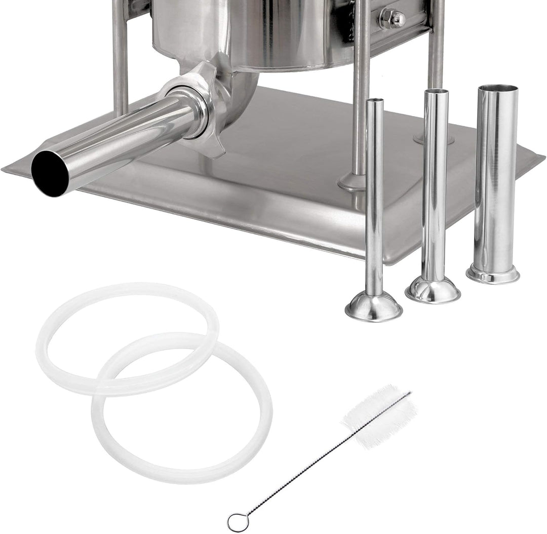 Zelsius Profi Wurstfüllmaschine aus Edelstahl (10 Liter, Silber) + vier verschiedene Füllrohre, Wurs