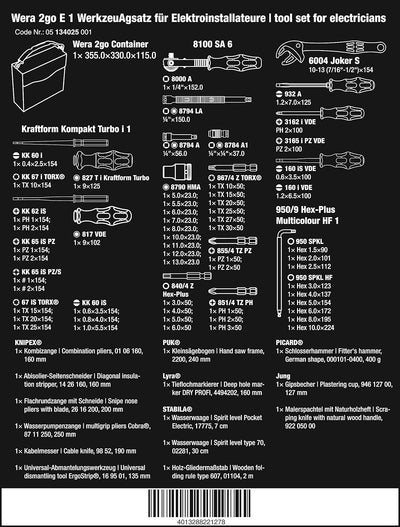 Wera 2go E 1, Werkzeugsatz für Elektroinstallationen, 73-teilig Single, Single