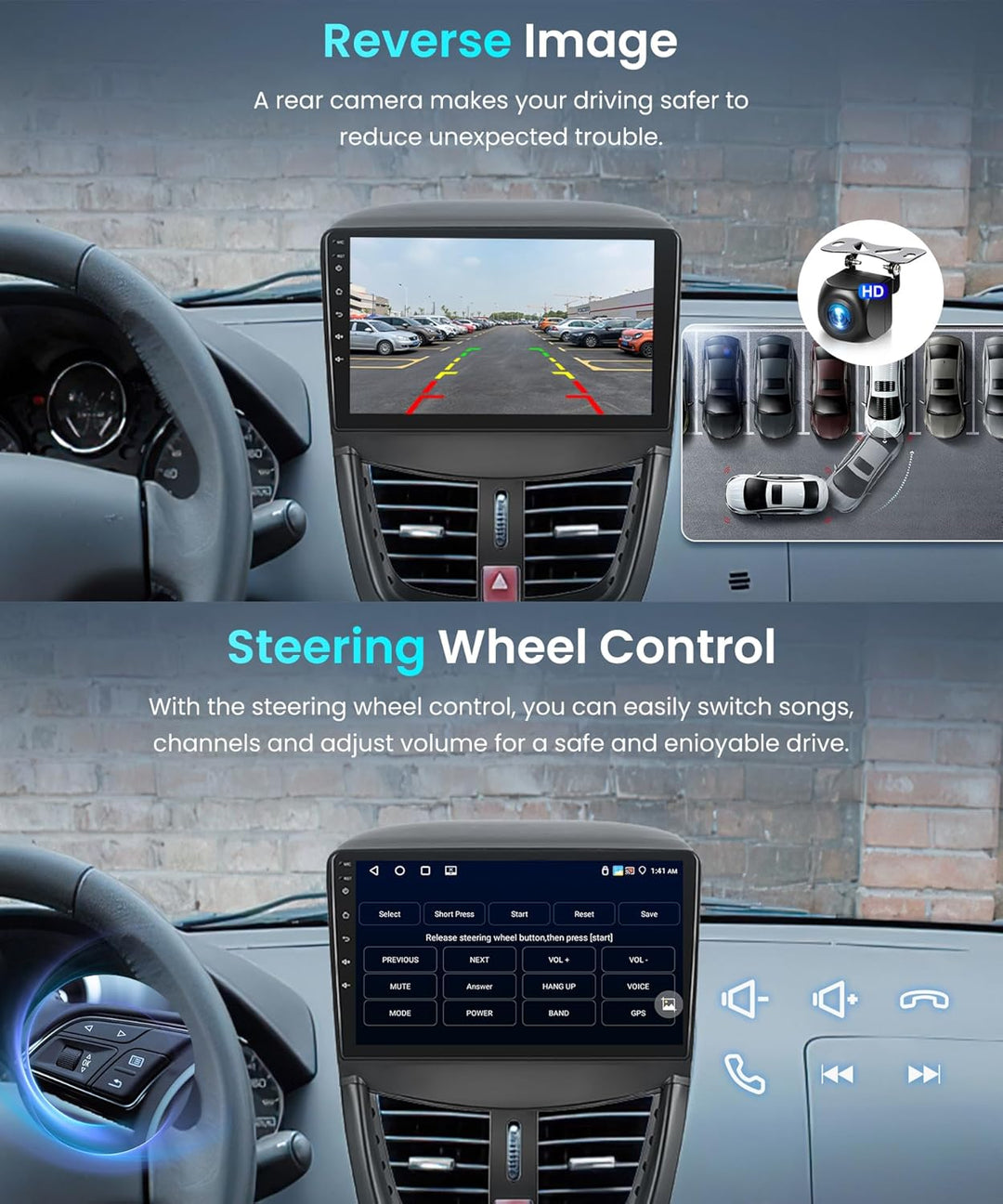 Rimoody 4+64G Android Autoradio für Peugeot 207 2006-2015 9 Zoll Touchscreen Kabelloses Carplay 207