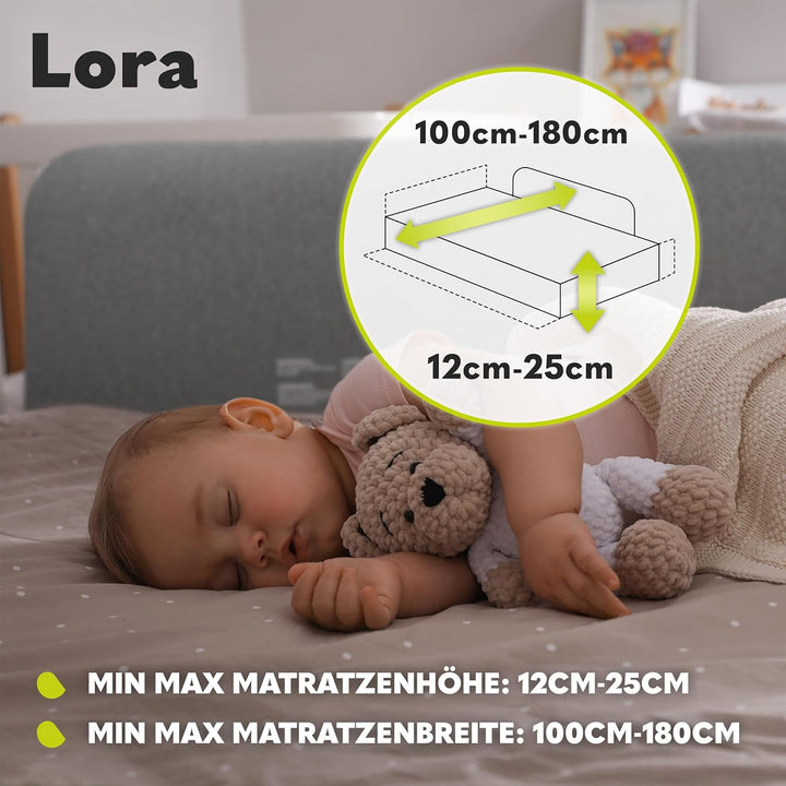 Lionelo Lora Tragbares Bettschutzgitter für Kinder, Neigungsverstellung bis 180°, klappbares Schutzg