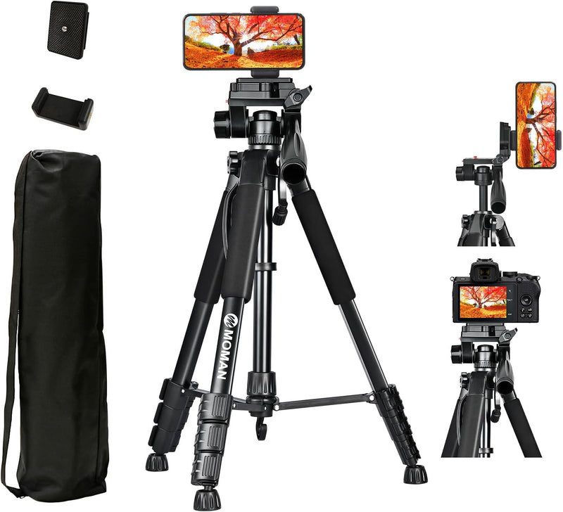 Moman Kamera Stativ, TP59F Aluminium Leichte Camera Dreibeinstative mit Kopf 150cm Höhe DSLR Fotosta