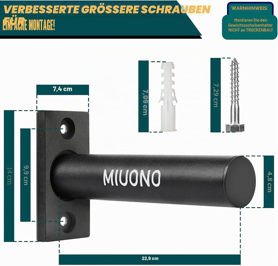 MIUONO Hantelscheibenhalter, Wandmontage, zur Aufbewahrung von 5,1 cm olympischen Hantelscheiben, 4