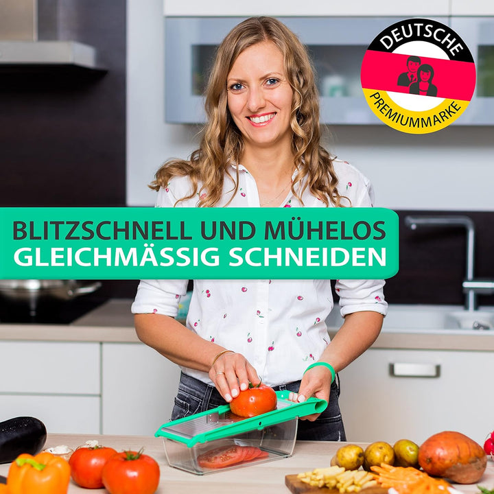 freegreen® GERMANY Obst- & Gemüsehobel aus Edelstahl mit V-Klinge & Auffangbehälter I Inklusive Gemü