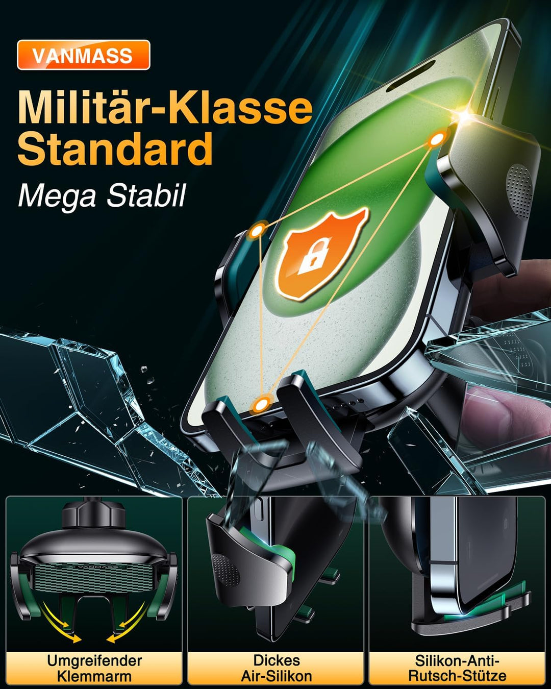 VANMASS Handyhalterung Auto [2025 Upgrade Bombenfest Lüftungshaken] Halterung Lüftung Clip Kfz Handy