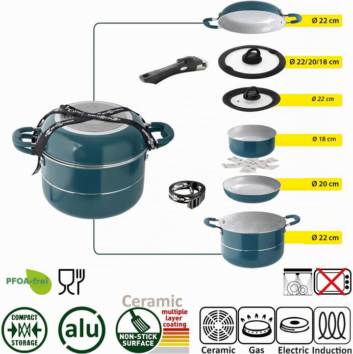 Brunner Carezza NG Camping-Kochgeschirr-Set aus Keramik mit Leichter Beschichtung, stapelbar, Ø 22 c