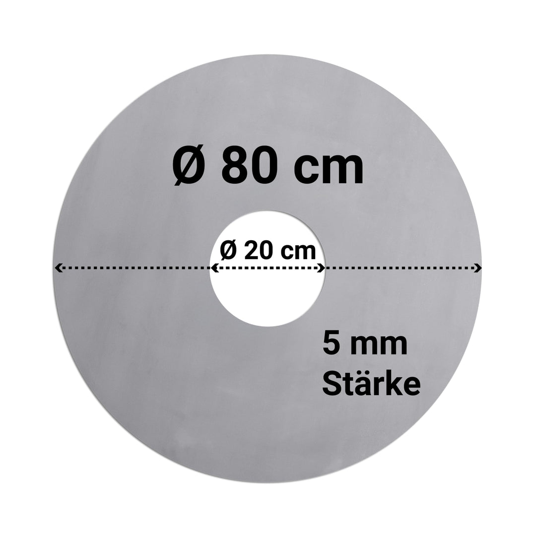 FENNEK Feuerplatte Ø 80 cm mit Ø 20 cm Loch | Grillring aus 5,0 mm Feinkornstahl | Für Feuertonne, F