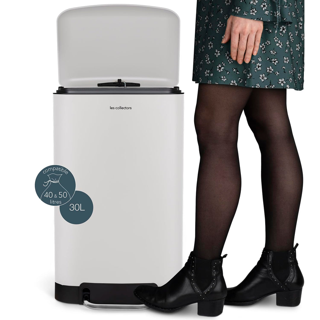 Les Collectors Mülleimer N°728, 30 L, passend für 30–50-Liter-Säcke, Küchen-Tretabfalleimer Edelstah