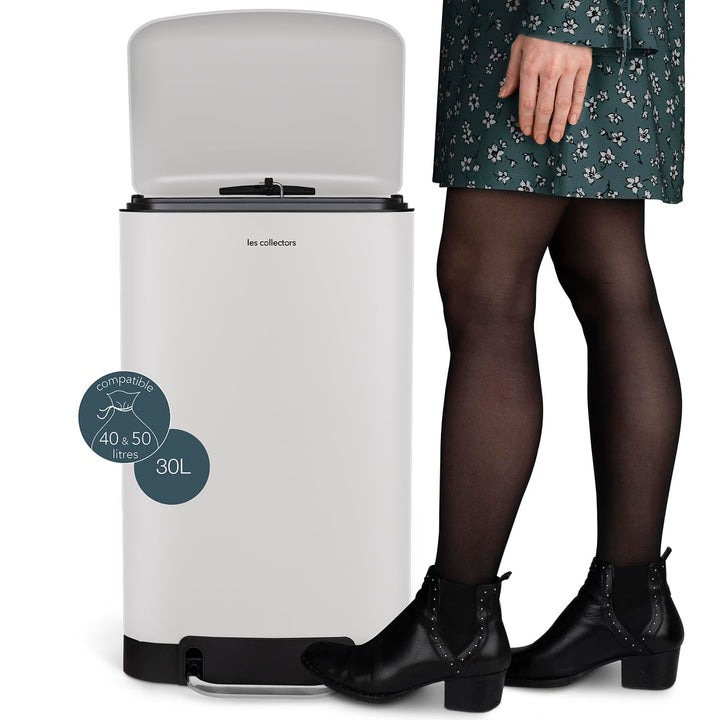 Les Collectors Mülleimer N°728, 30 L, passend für 30–50-Liter-Säcke, Küchen-Tretabfalleimer Edelstah