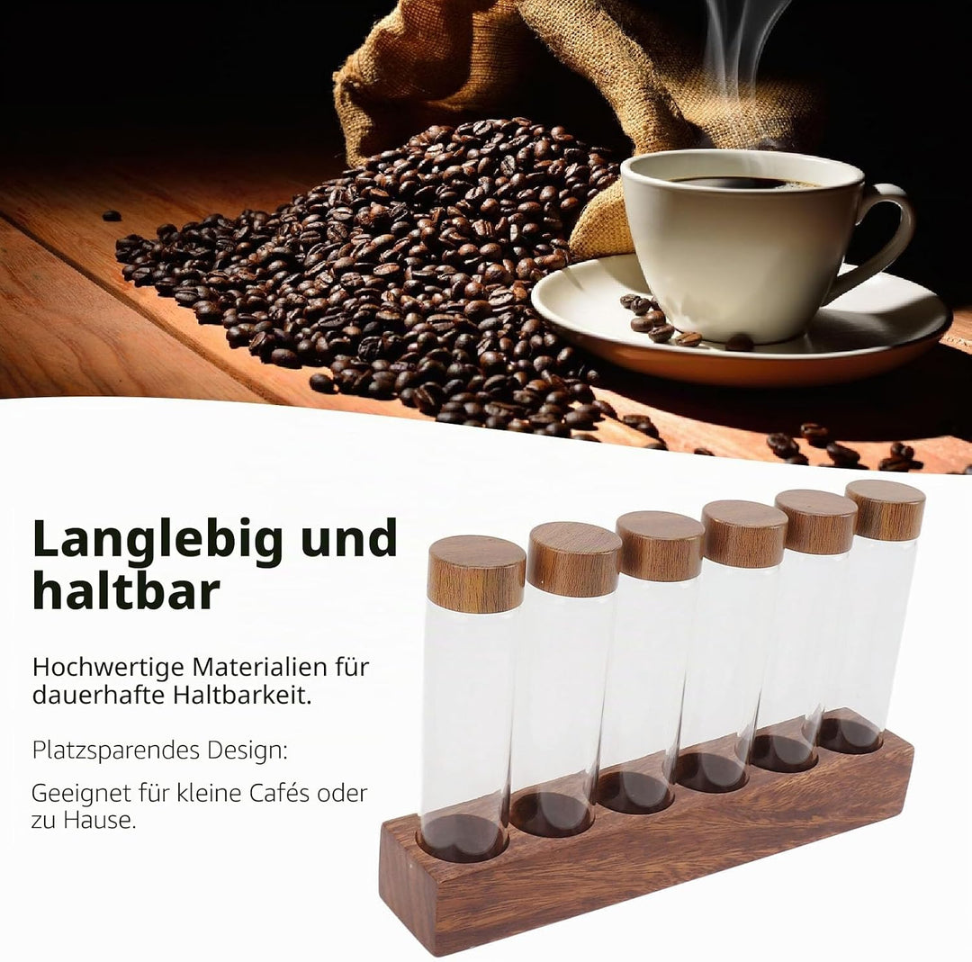 Einzeldosis Kaffeebohnen Behälter 6 Tuben, Glas Kaffeebohnen Aufbewahrungsröhrchen mit Ständer Espre