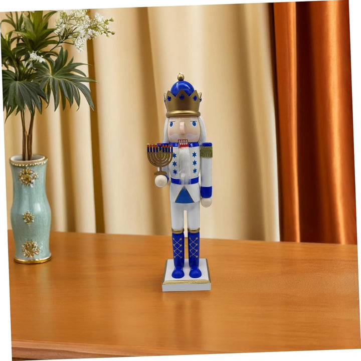 Ciieeo Nussknacker-Soldat-Puppe Aus Holz Blau-weiss Traditionelle Nussknacker-soldatenfigur Chanukka