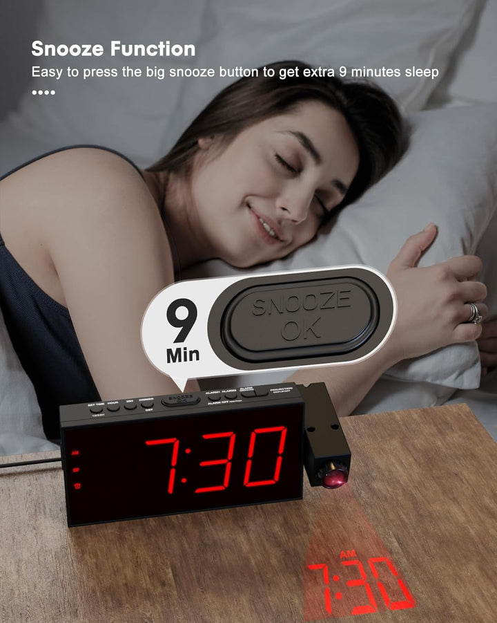 Projektionswecker für Schlafzimmer, digitaler wecker mit grosser 7" LED-Anzeige, Dimmer, 350° Projek