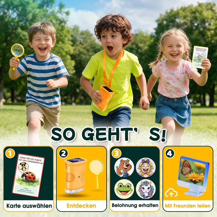 Digitales Mikroskop für Kinder mit 20+ Entdeckerkarten, 1000X Vergrösserung und 2" HD Display-Bildsc