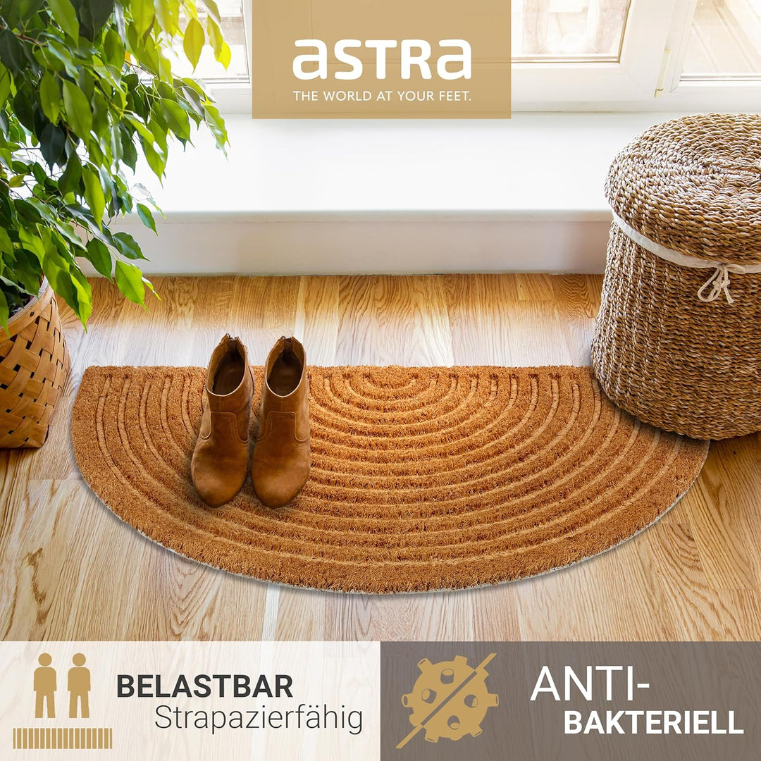 ASTRA Moderne Fussmatte Haustür - Kokosmatte 2er Set 60x90cm Halbrund Natur - rutschfeste Schmutzfan