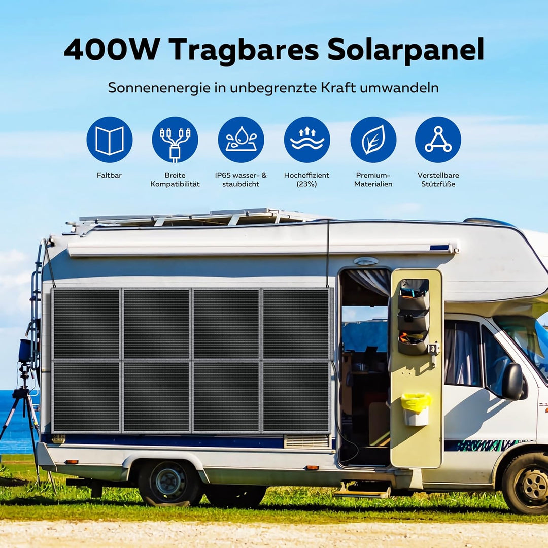 400W Tragbare Solarpanel, Faltbares Solarladegerät, MC4-Stromversorgung und Mehrere Ausgänge Folarmo