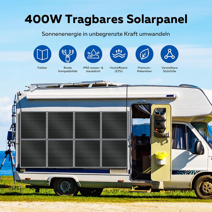 400W Tragbare Solarpanel, Faltbares Solarladegerät, MC4-Stromversorgung und Mehrere Ausgänge Folarmo