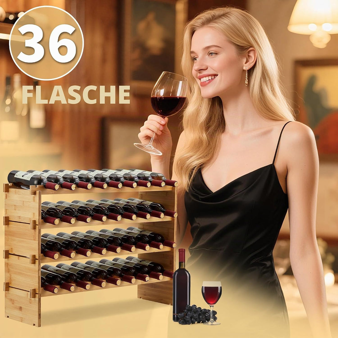 GarveeHome Weinregal Wein Regal Bambus Stapelbar Flaschenregal Flaschenständer AA-Qualität Ohne Schr