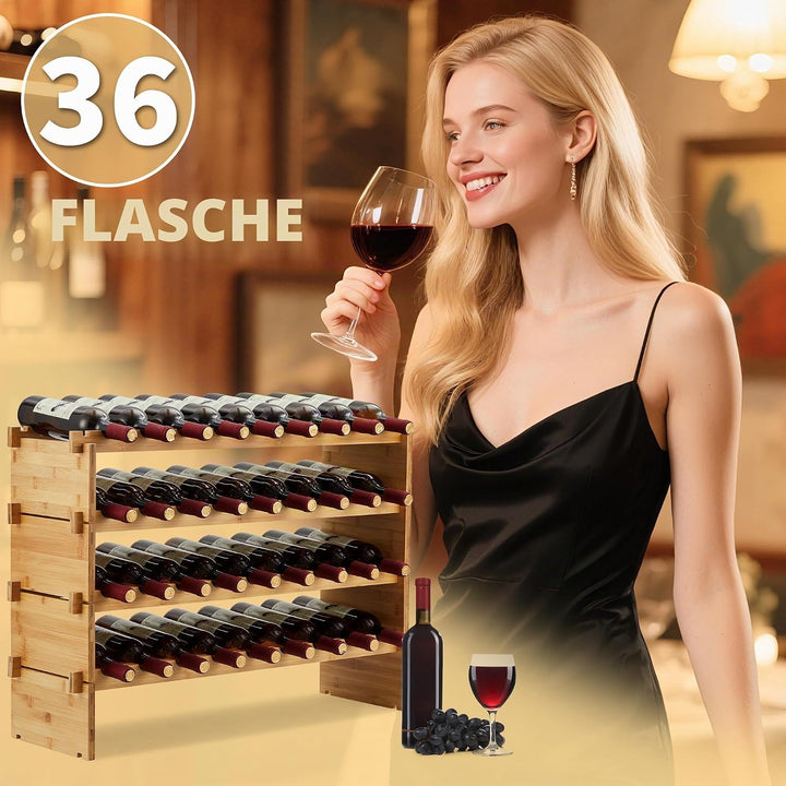 GarveeHome Weinregal Wein Regal Bambus Stapelbar Flaschenregal Flaschenständer AA-Qualität Ohne Schr