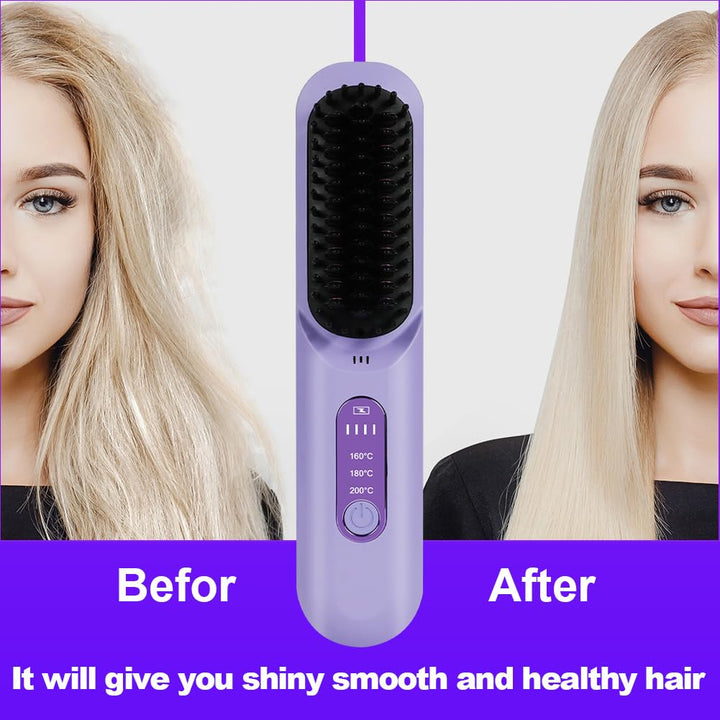 LOPHE Mini Haarglätterbürste, Glättbürste Kabellos, Hair Straightener Comb mit LCD-Bildschirm 3-Stuf