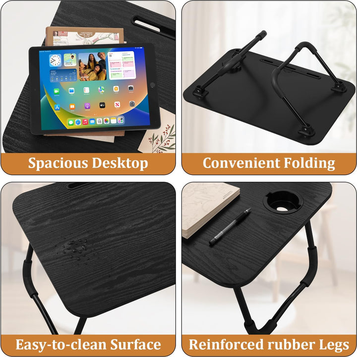 Schwarze Laptop-Schreibtische für Erwachsene Holz-Laptop-Computerständer Tische Klappbarer Lap-Bed-T