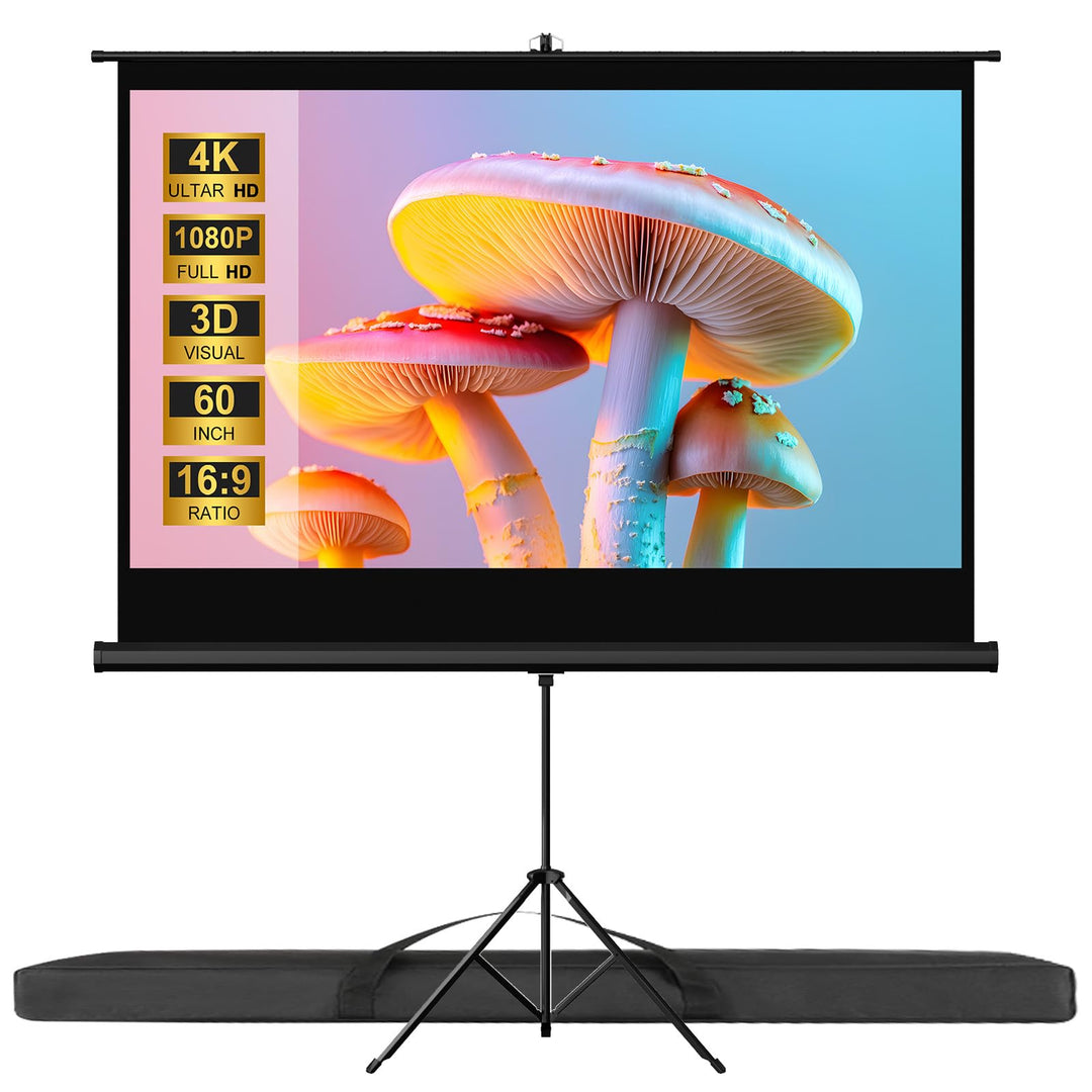 VISULAPEX 60" Leinwand Beamer mit Stativ, 16:9 4K HD Projektor Leinwand 160°Betrachtungswinkel Einst
