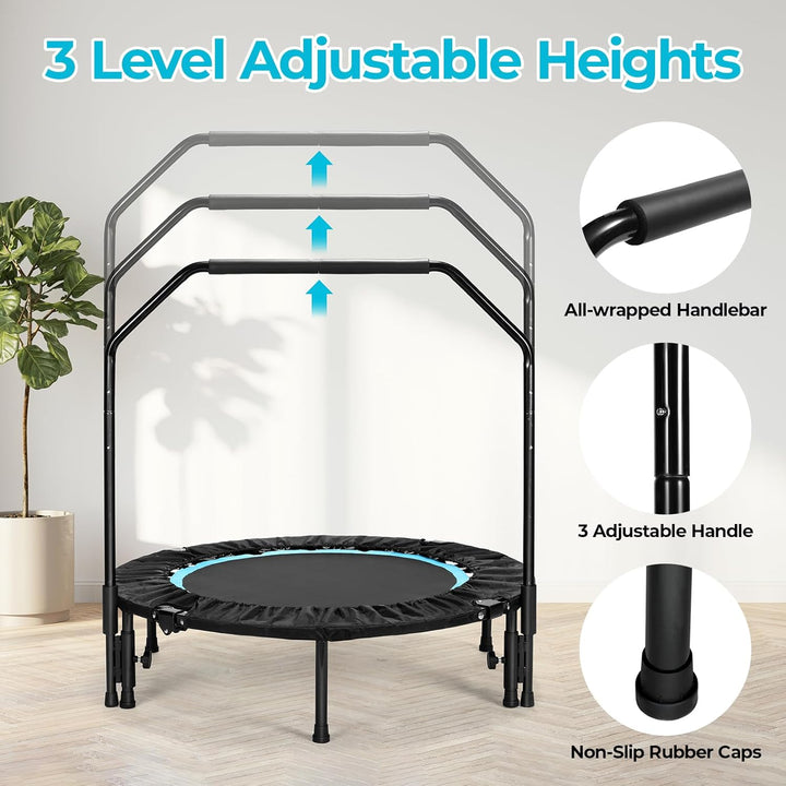 LIFERUN Fitness Trampolin Indoor Ø101cm,Tragfähigkeit 150 kg,Workout Rebounder,mit 3 Verstellbare Ha