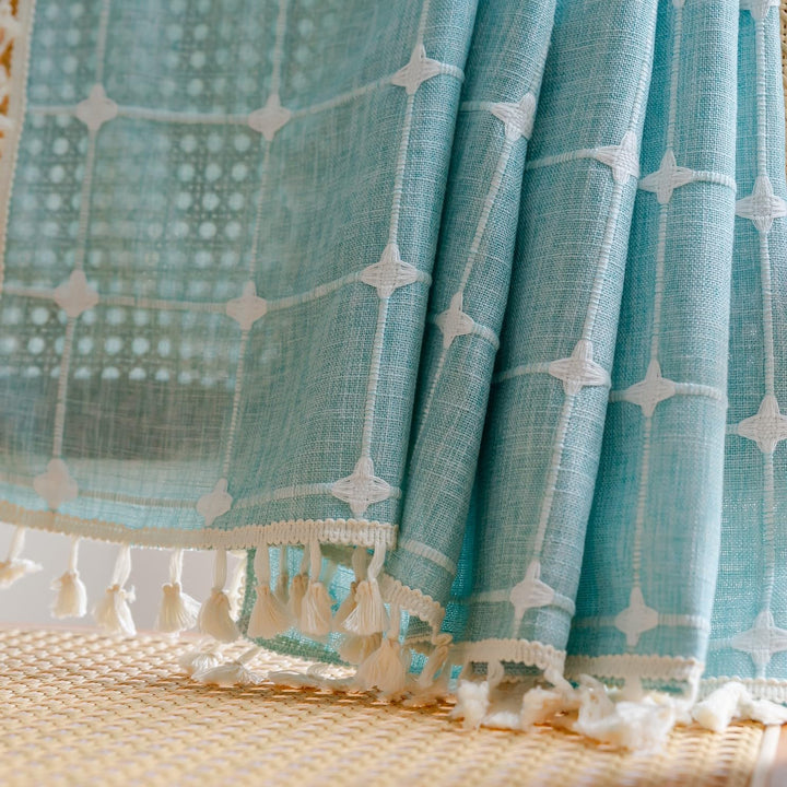 Sutuo Home Boho-Vorhang, Plaids für Schlafzimmer, halbverdunkelnd, Leinen, Bauernhaus-Quasten, Fenst