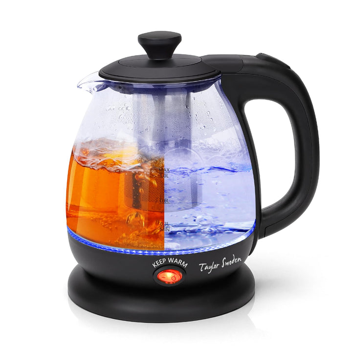 Taylor Swoden Wasserkocher Klein 1 Liter, Wasserkocher Glas Led, 2200W Teekocher Elektrisch, Warmhal